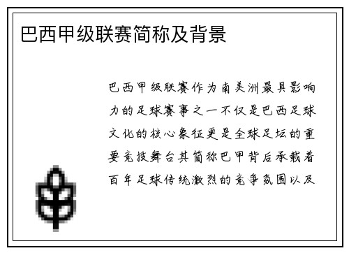 巴西甲级联赛简称及背景